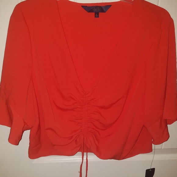 🆕 RACHEL ROY red orange ruched bell sleeve top size xl - Picture 2 of 6